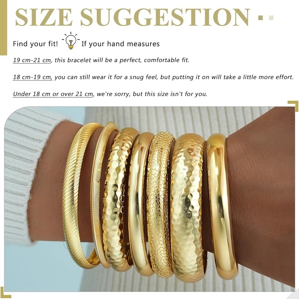 14K Gold Plated Chunky Boho Bangle Stackable Bracelets Set - Picture 6 of 7